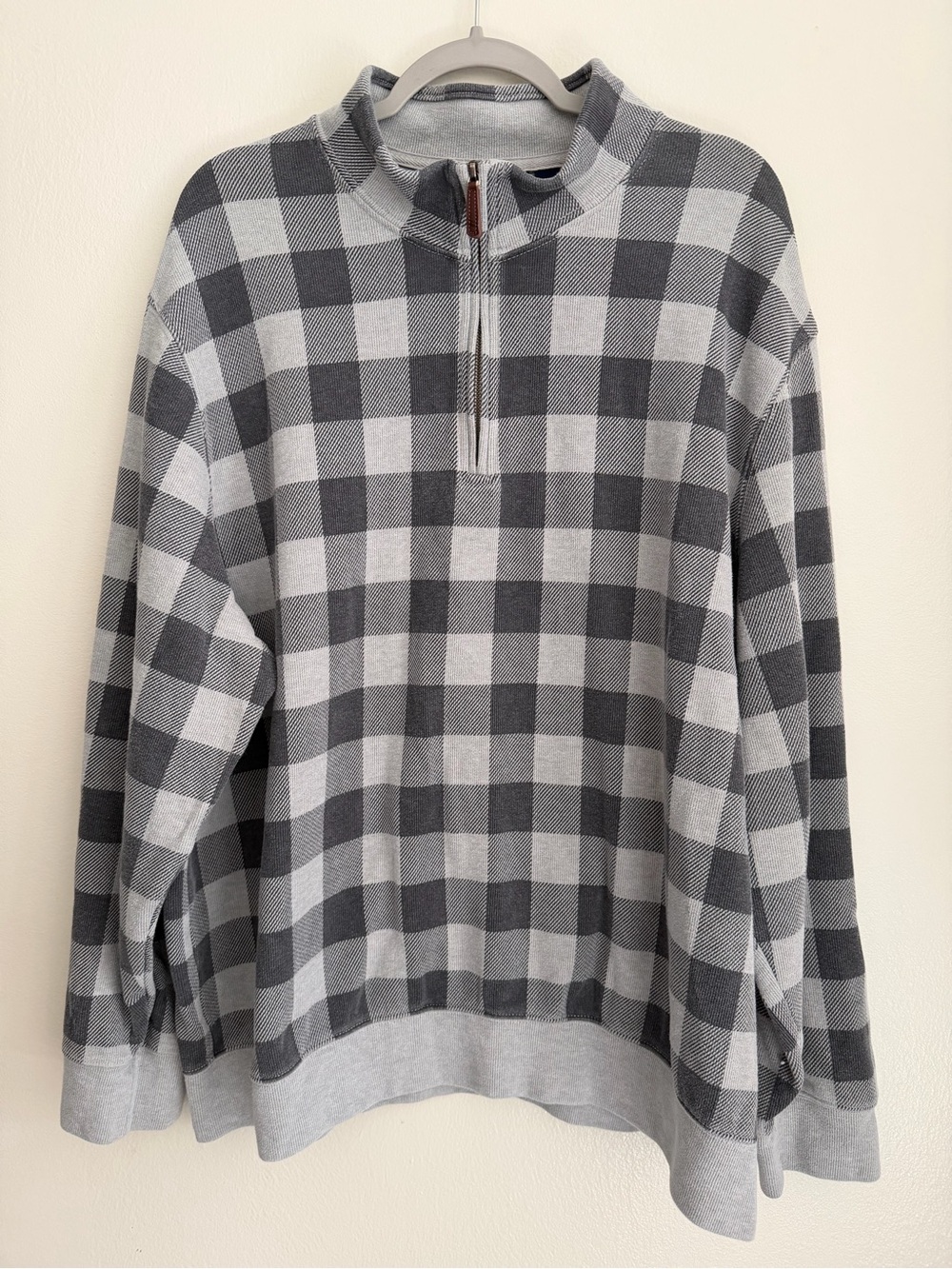 LANDS' END 1/4 Zip Plaid Buffalo Check Pullover Sweater - Men's Size 2XL - Gray